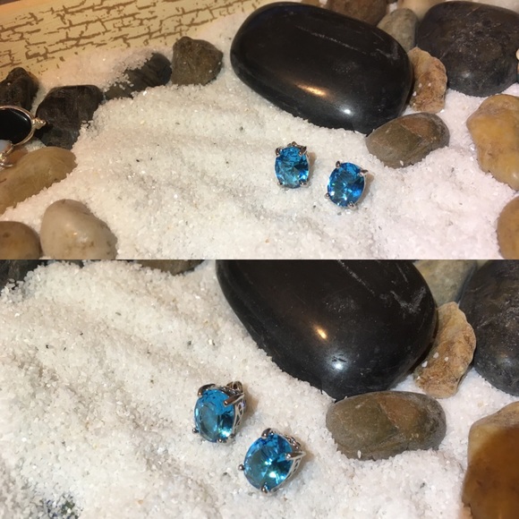 Luxurious 2ct Blue Topaz 925 Sterling Silver Oval Stud Handmade Earrings - Picture 8 of 10
